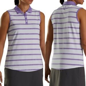 FootJoy Women’s Spacedye Stripe Polo Tank - White Purple XS